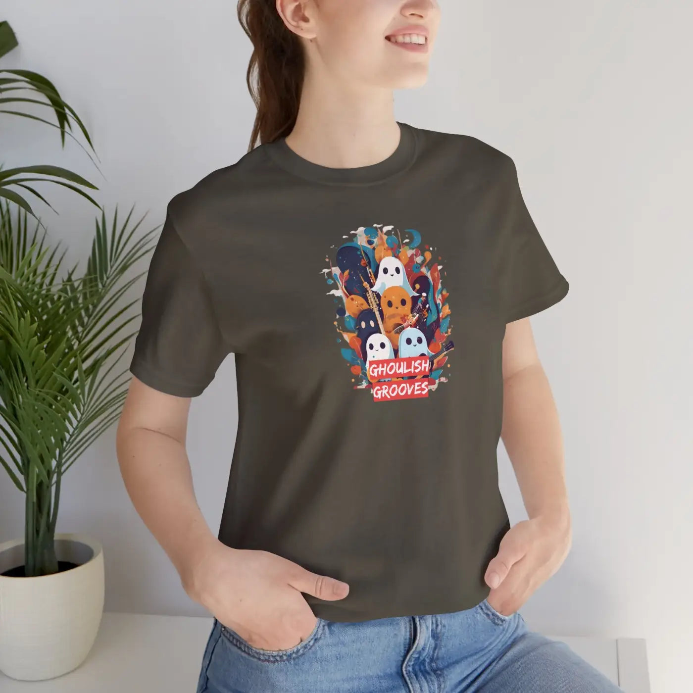Ghosts Playing Music Tee - Ghoulish Grooves Halloween - DipaliZ