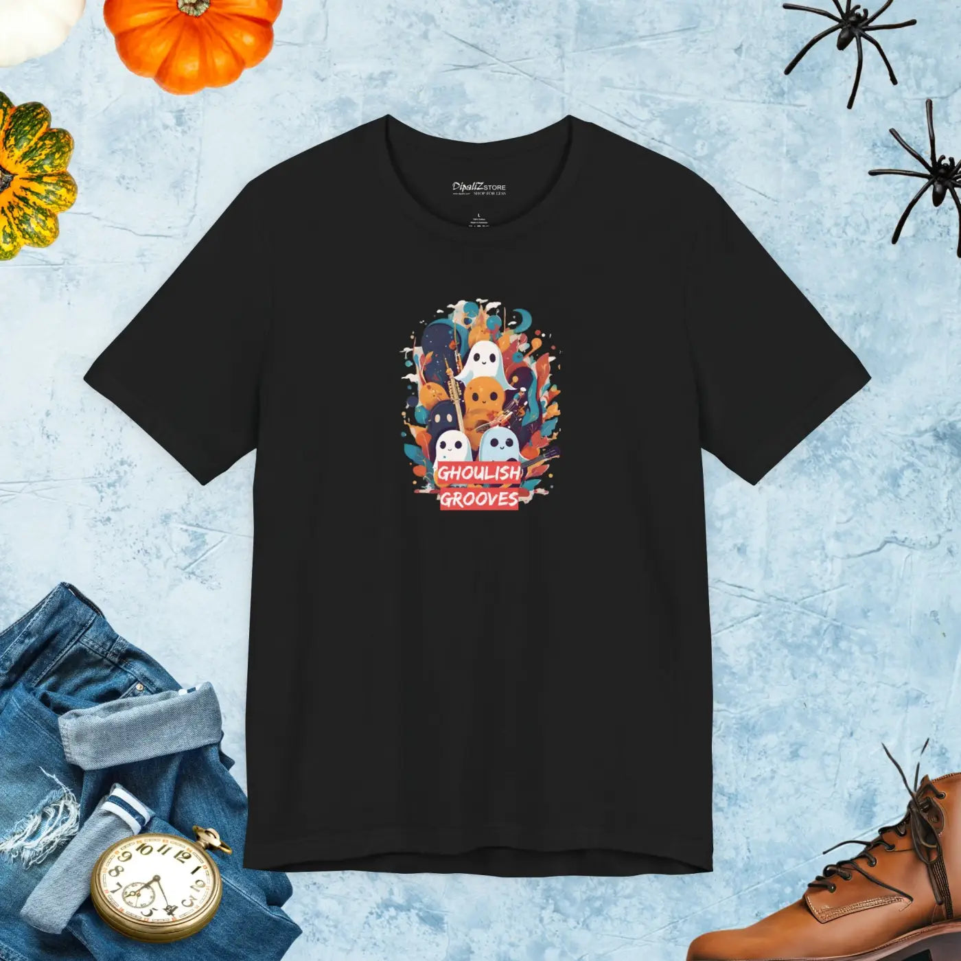 Ghosts Playing Music Tee - Ghoulish Grooves Halloween - DipaliZ