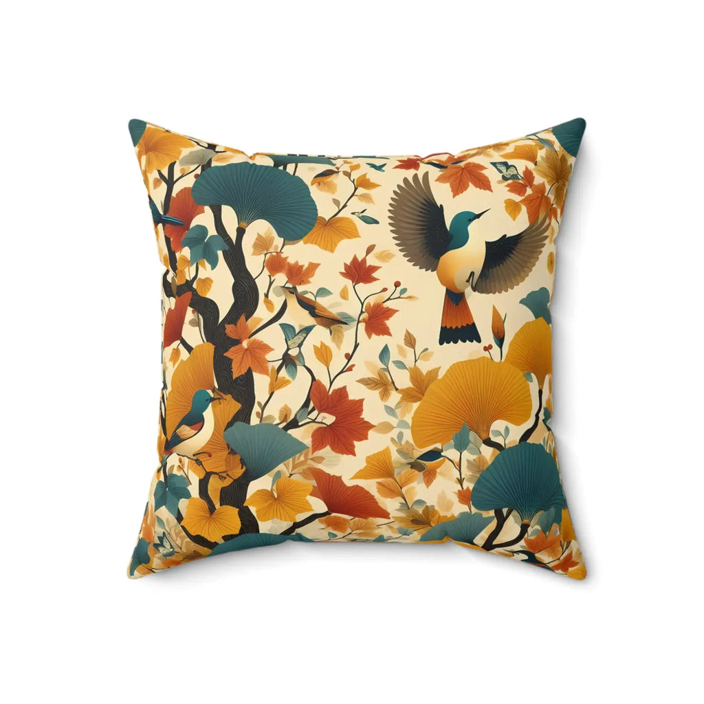 Gingko Leaves and Birds Spun Polyester Square Pillow - DipaliZ