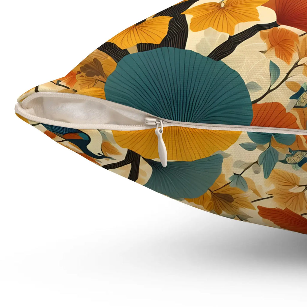 Gingko Leaves and Birds Spun Polyester Square Pillow - DipaliZ