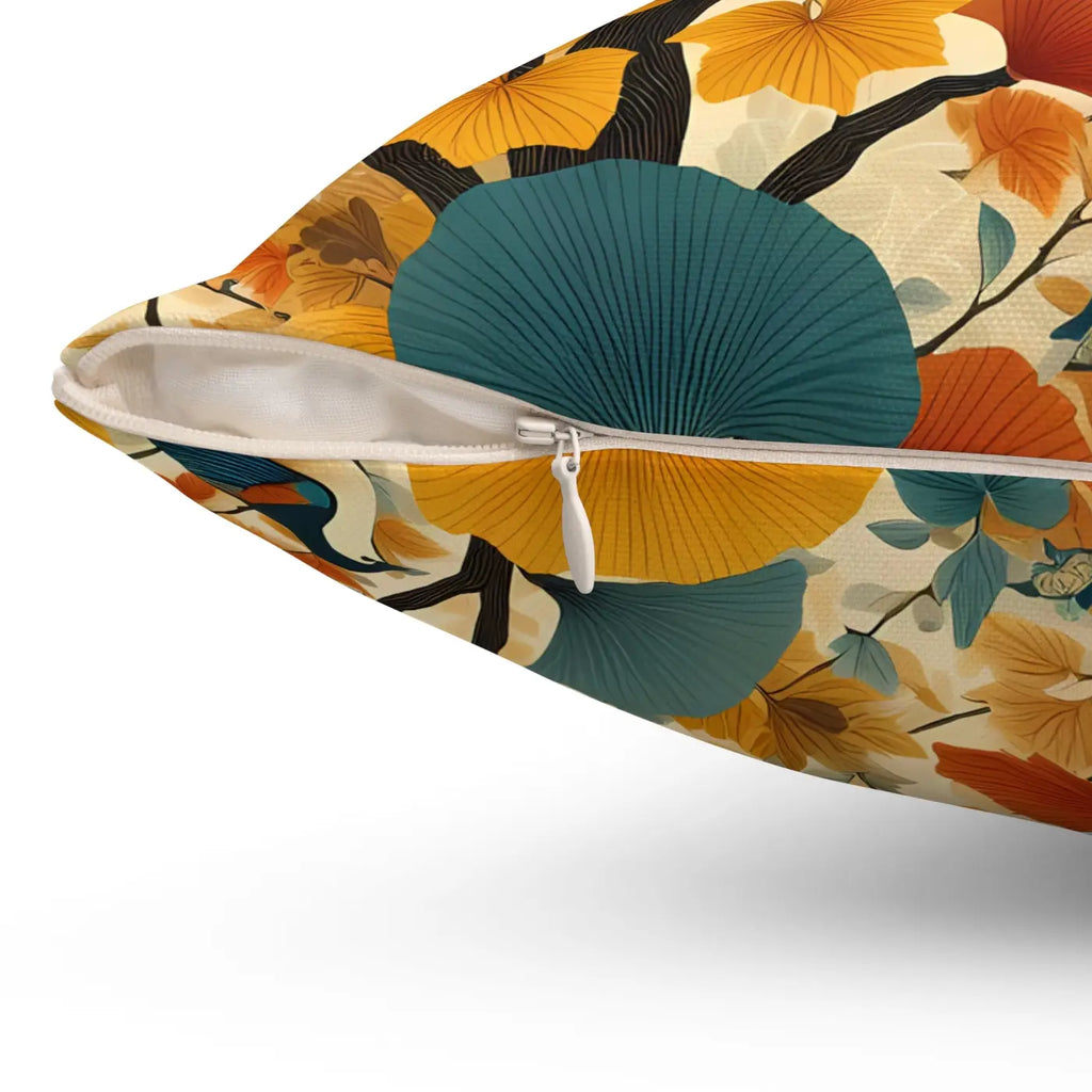 Gingko Leaves and Birds Spun Polyester Square Pillow - DipaliZ