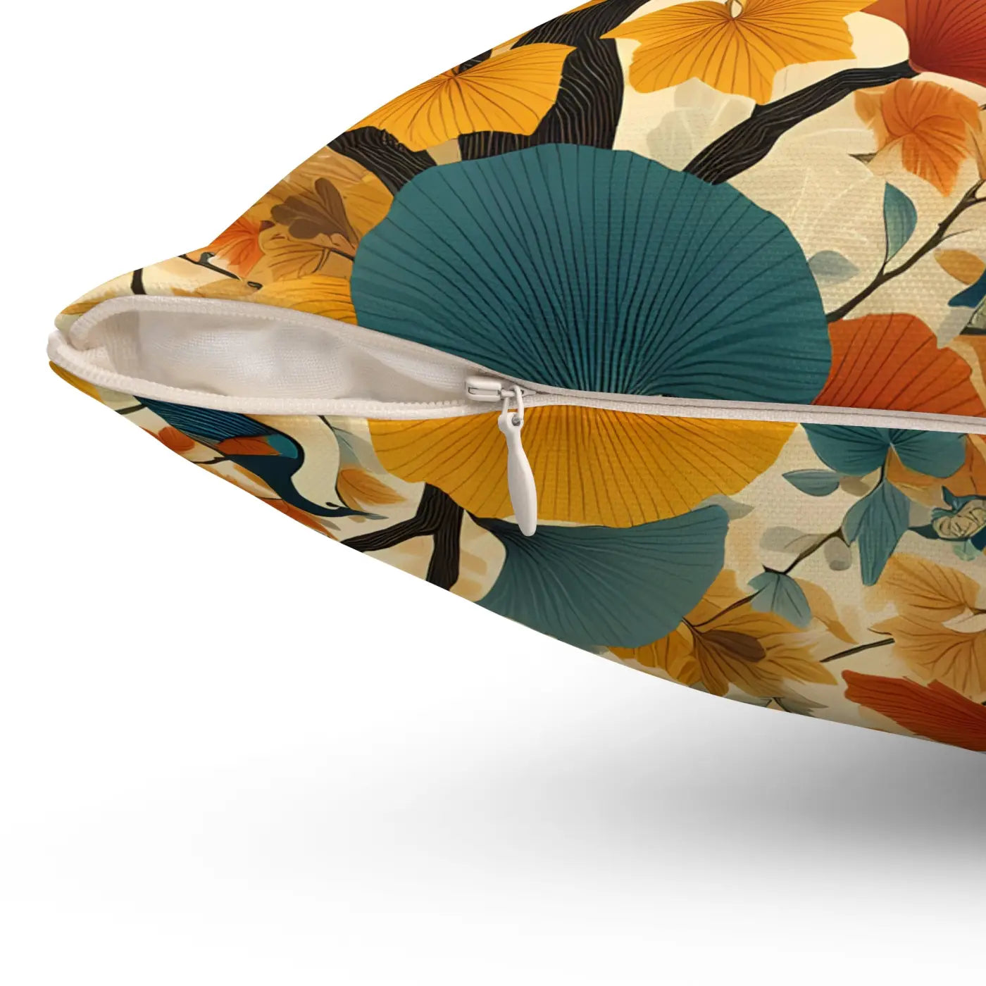 Gingko Leaves and Birds Spun Polyester Square Pillow - DipaliZ