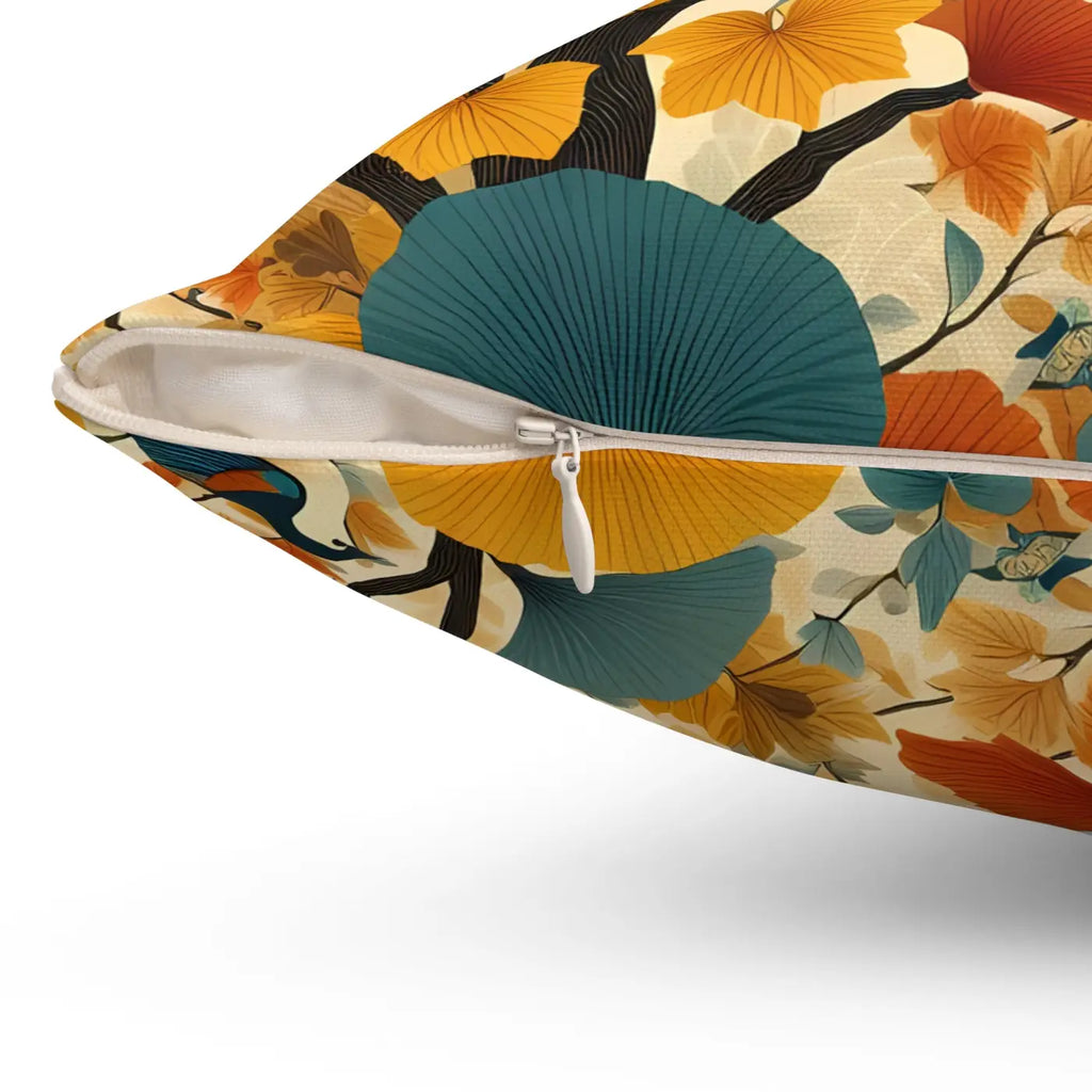 Gingko Leaves and Birds Spun Polyester Square Pillow - DipaliZ