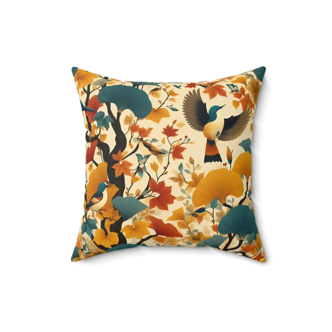 Gingko Leaves and Birds Spun Polyester Square Pillow - DipaliZ