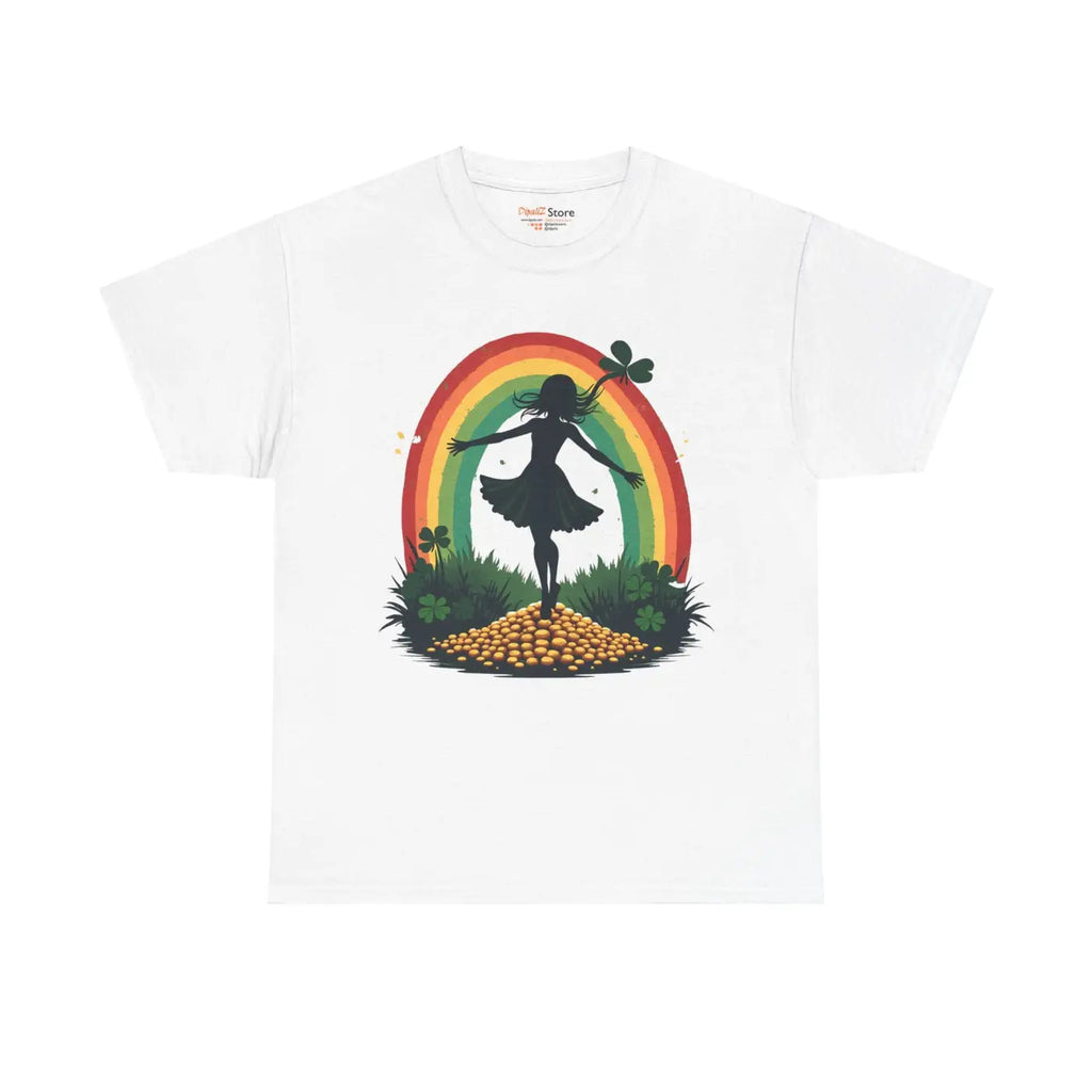 Rainbow Shamrock Heavy Cotton Tee - Irish Magic Style - DipaliZ
