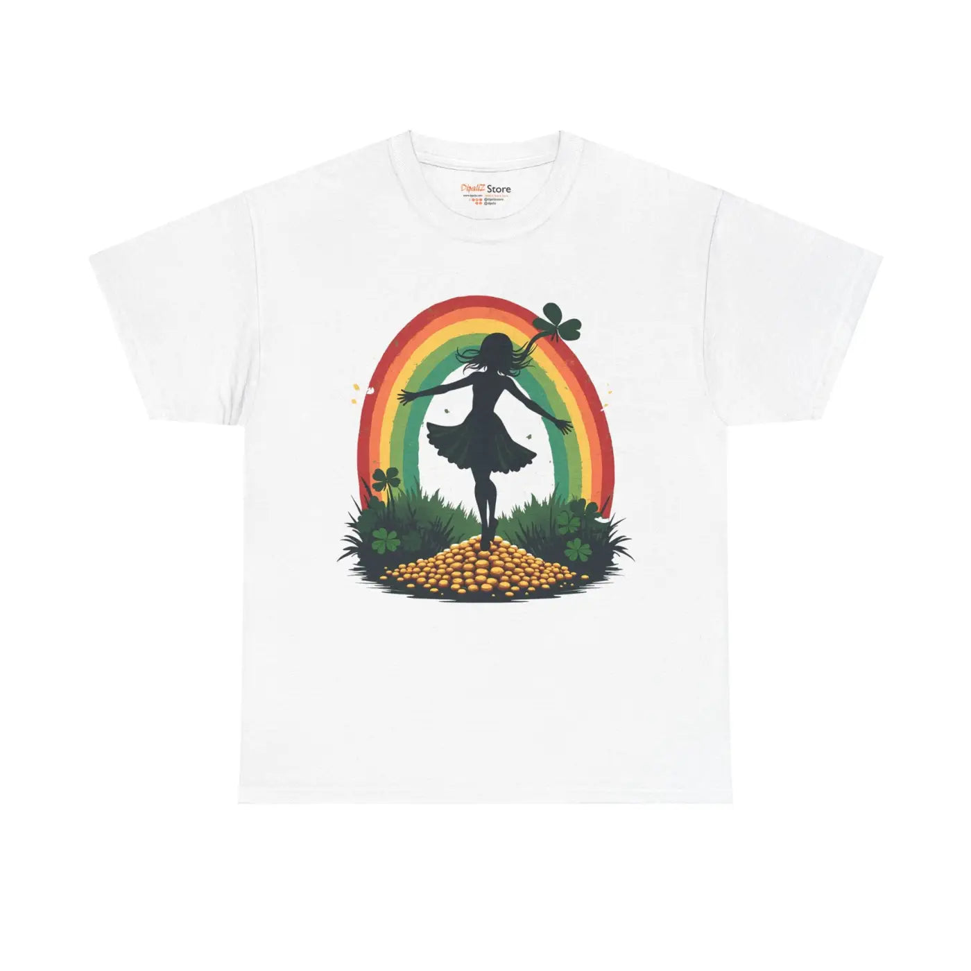 Rainbow Shamrock Heavy Cotton Tee - Irish Magic Style - DipaliZ