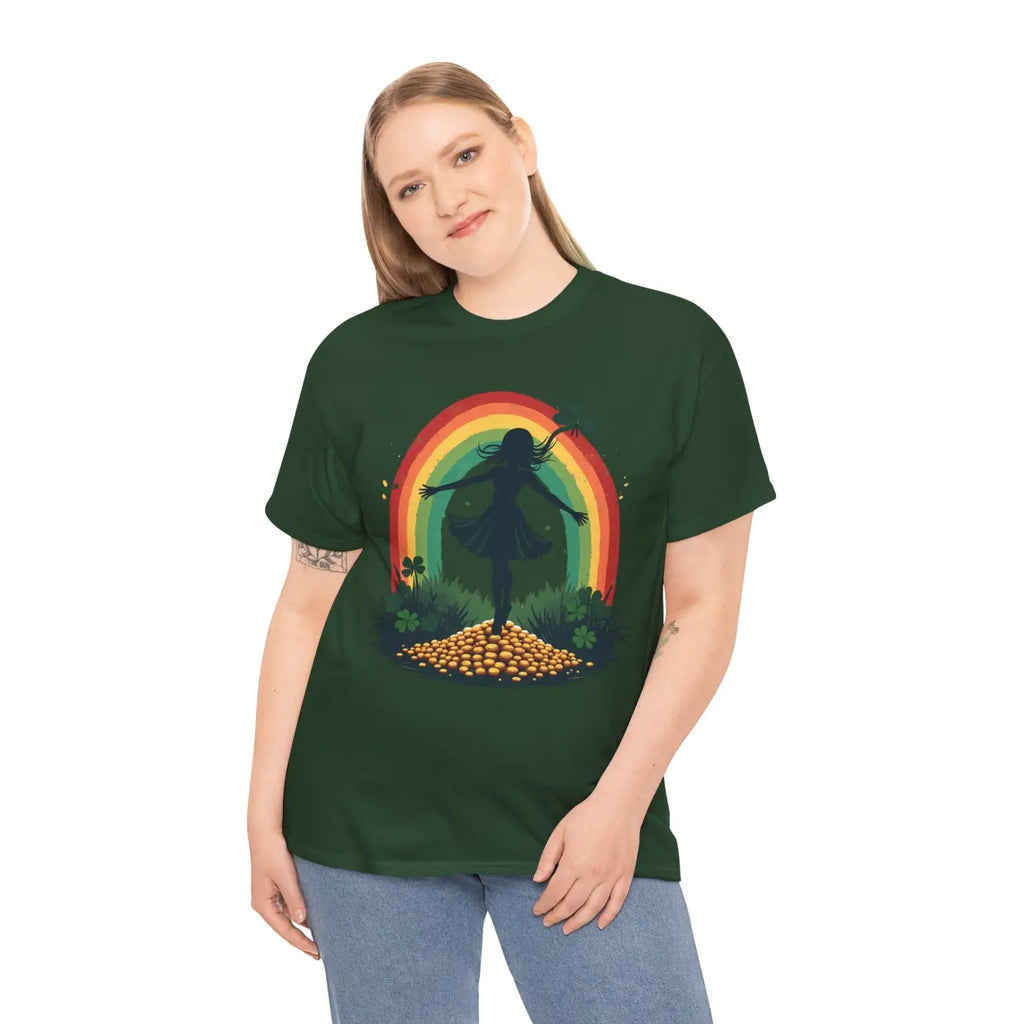 Rainbow Shamrock Heavy Cotton Tee - Irish Magic Style - DipaliZ