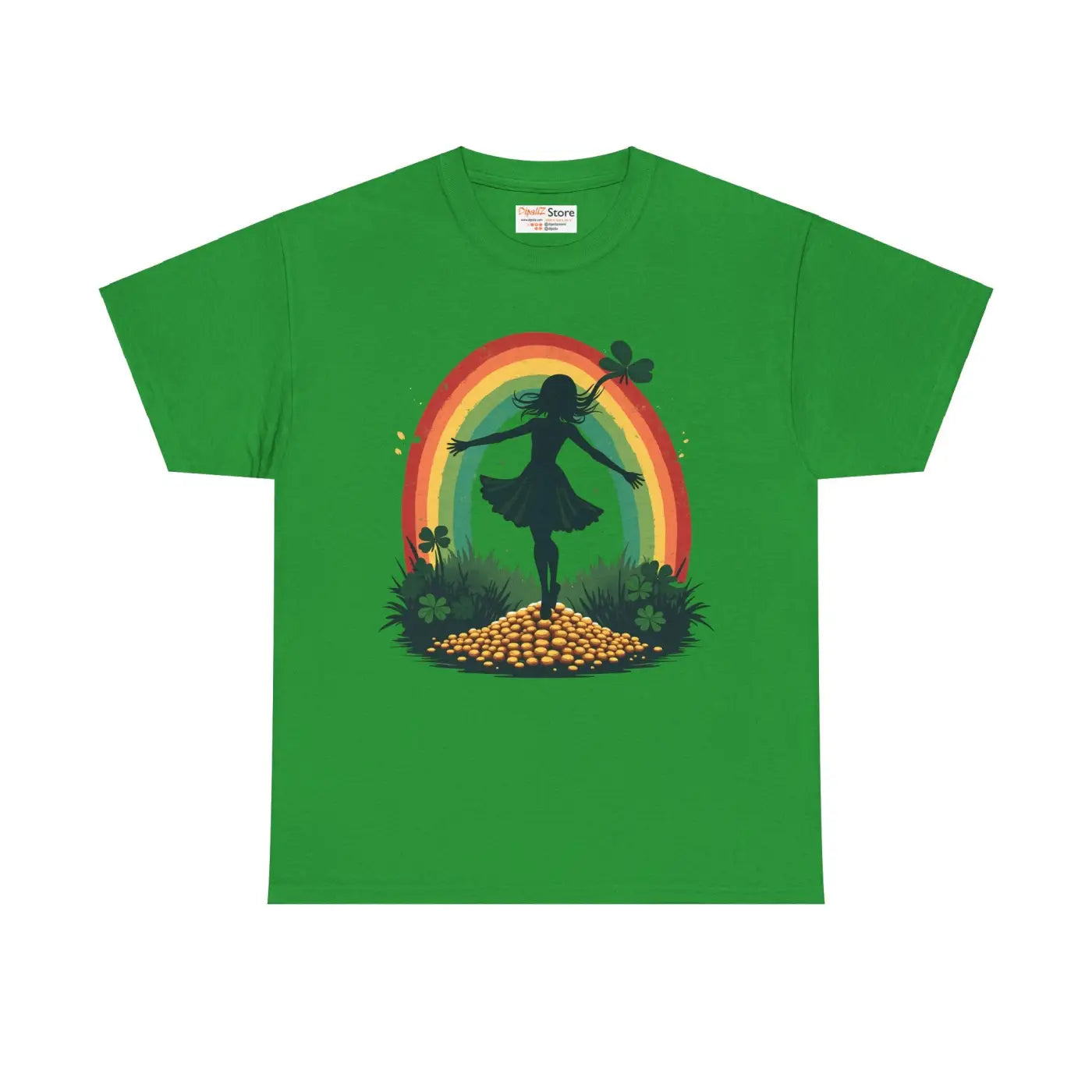 Rainbow Shamrock Heavy Cotton Tee - Irish Magic Style - DipaliZ