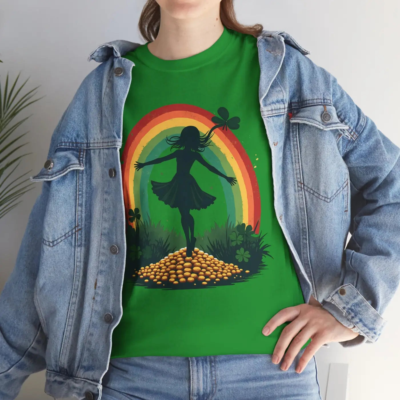 Rainbow Shamrock Heavy Cotton Tee - Irish Magic Style - DipaliZ