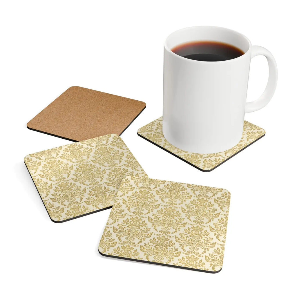 Damask Glow Coasters - High-Gloss MDF Luxe Gold Shimmer - DipaliZ