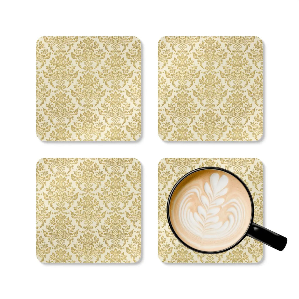 Damask Glow Coasters - High-Gloss MDF Luxe Gold Shimmer - DipaliZ