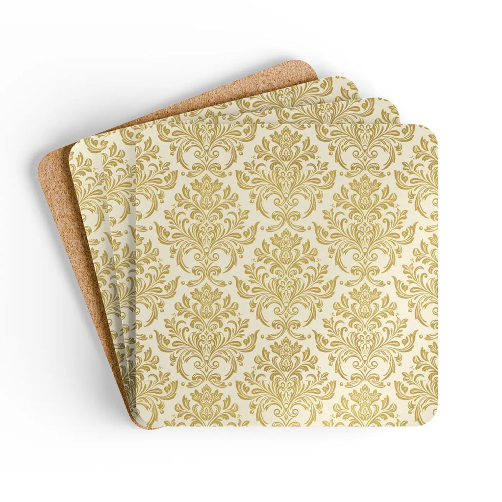 Damask Glow Coasters - High-Gloss MDF Luxe Gold Shimmer - DipaliZ