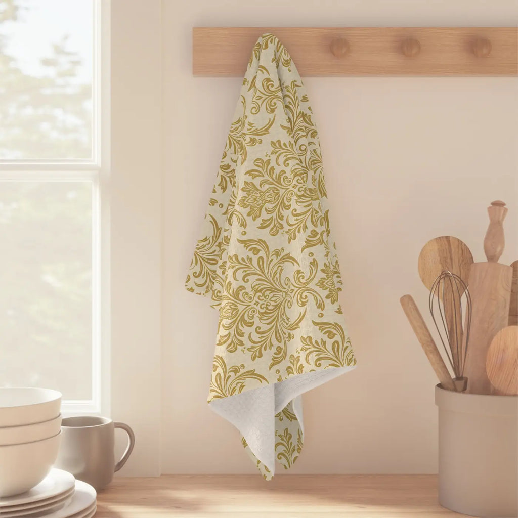 Vintage Glow Microfiber Tea Towel - Gold Damask - DipaliZ