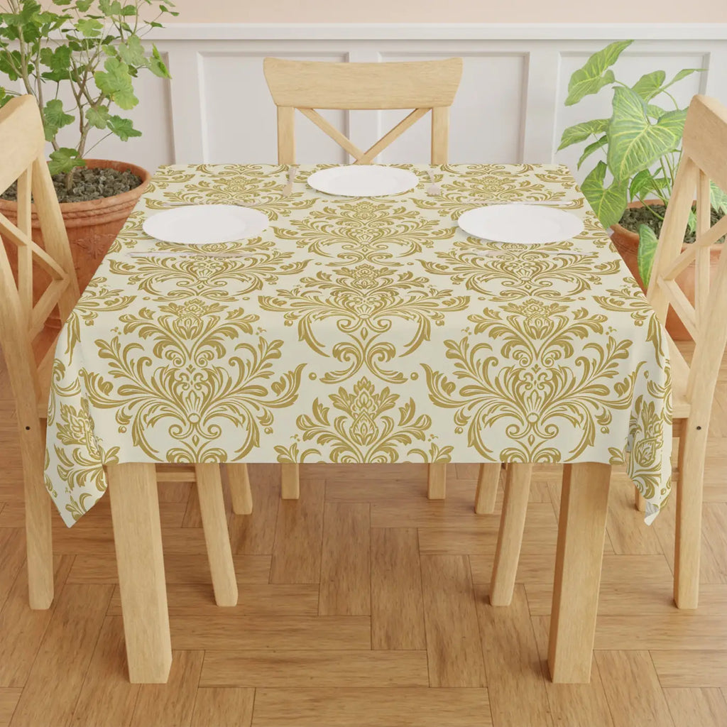 Damask Charm Tablecloth - Ivory Gold Shimmer Luxury - DipaliZ