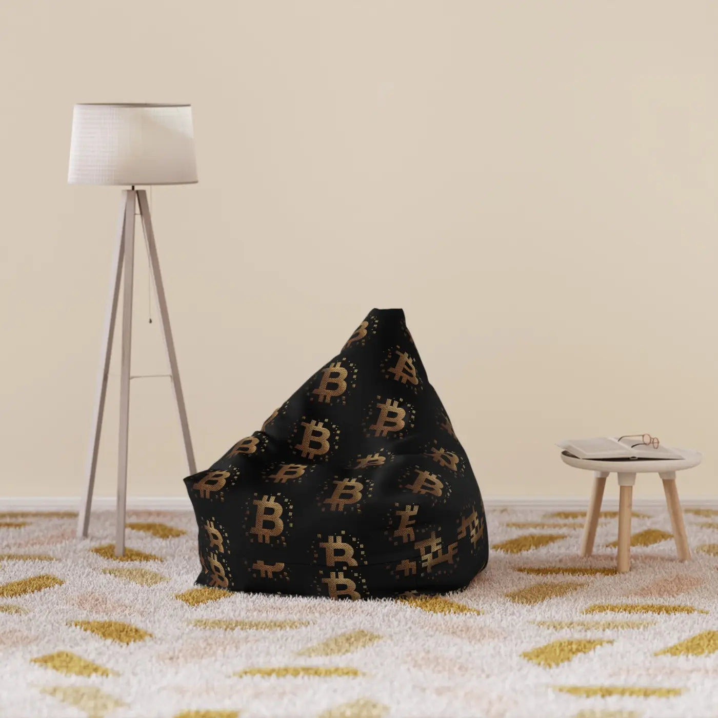 Golden Bitcoin Bean Bag Cover - Futuristic Home Decor - DipaliZ