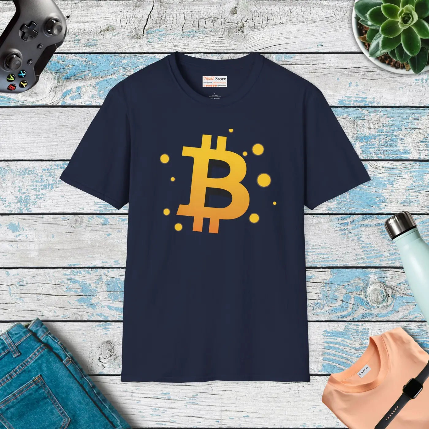 Golden Bitcoin Unisex Softstyle Tee - Chic Comfort Design - DipaliZ