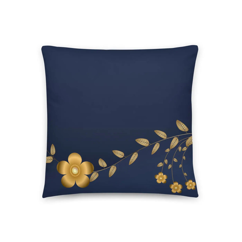 Navy Blue Basic Pillow - Golden Flower Design - DipaliZ