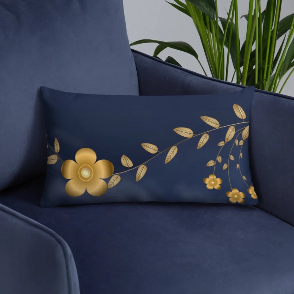 Navy Blue Basic Pillow - Golden Flower Design - DipaliZ