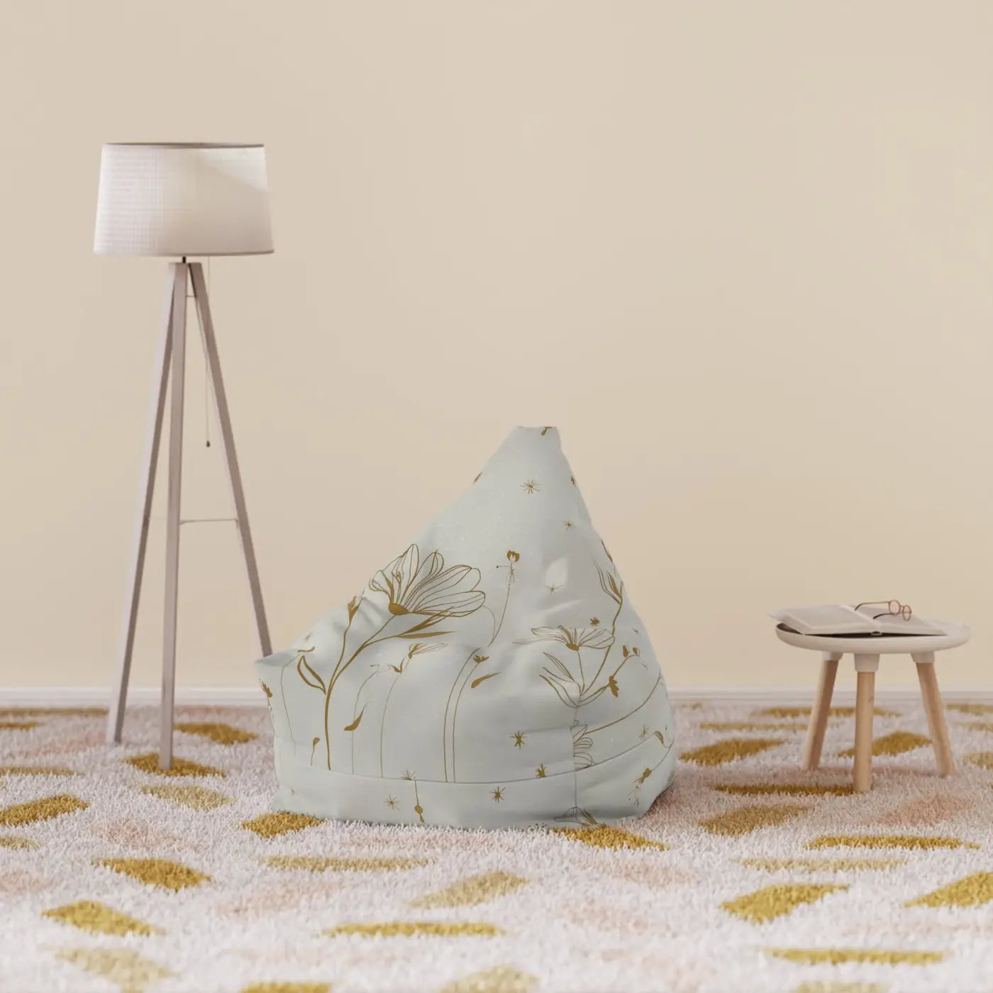 Stylish Golden Flowers Bean Bags Cover - Durable Polyester - DipaliZ