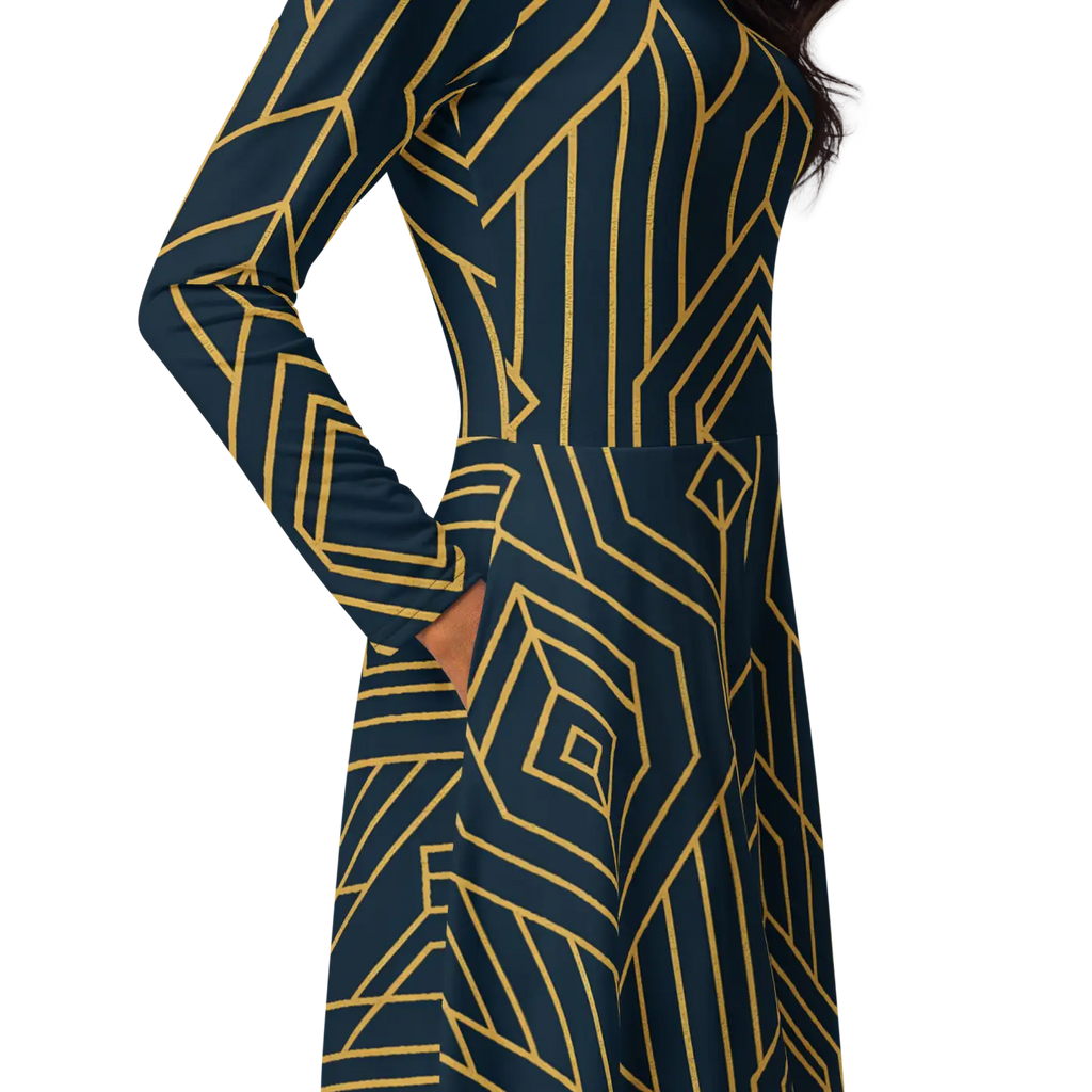 Golden Geometric Sleeve Midi Dress - Statement Style - DipaliZ