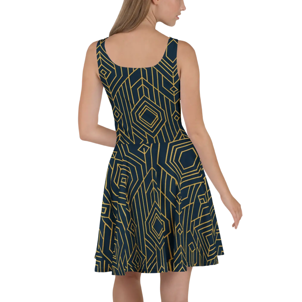 Bold Golden Skater Dress - Geometric Pattern Style - DipaliZ