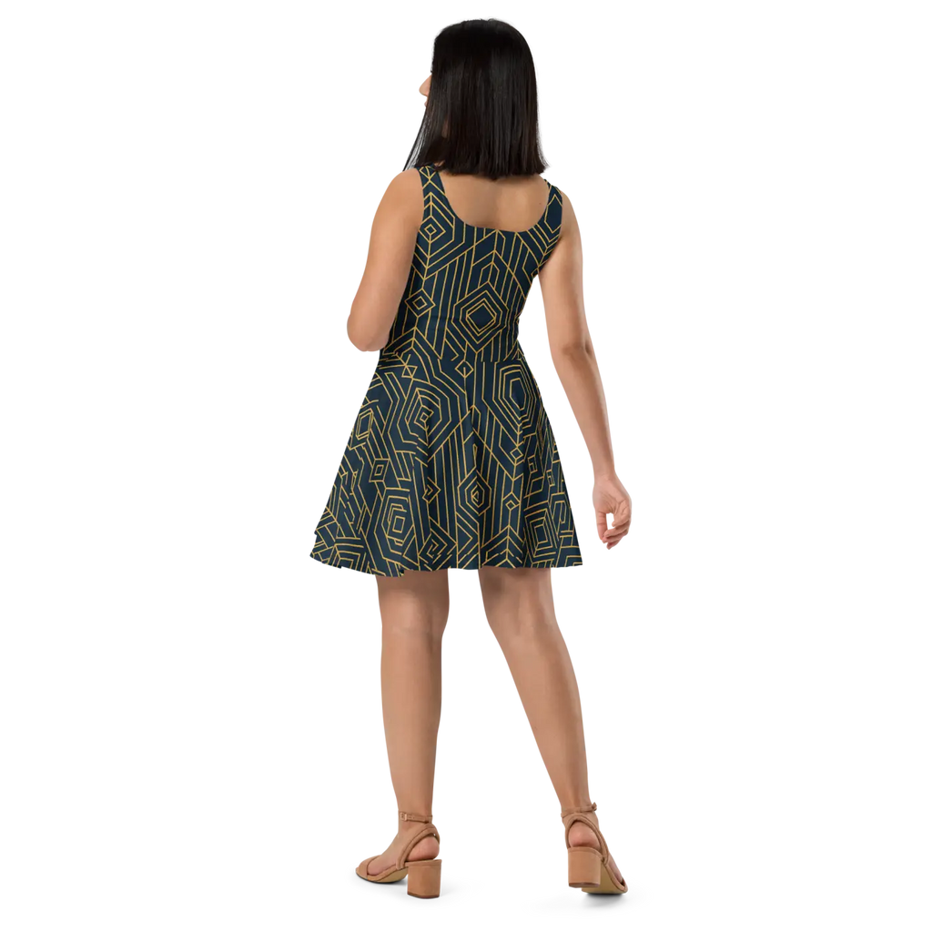 Bold Golden Skater Dress - Geometric Pattern Style - DipaliZ