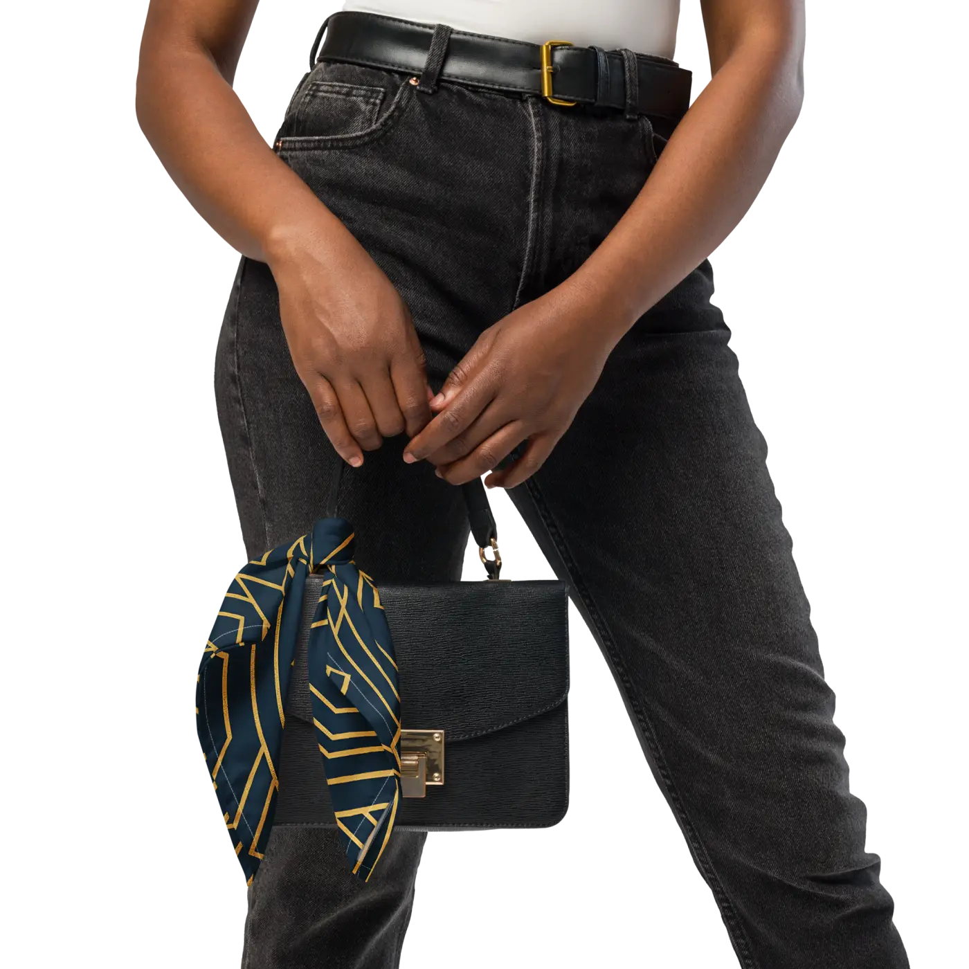 Navy Blue All-Over Print Bandana - Golden Geometric Pattern - DipaliZ