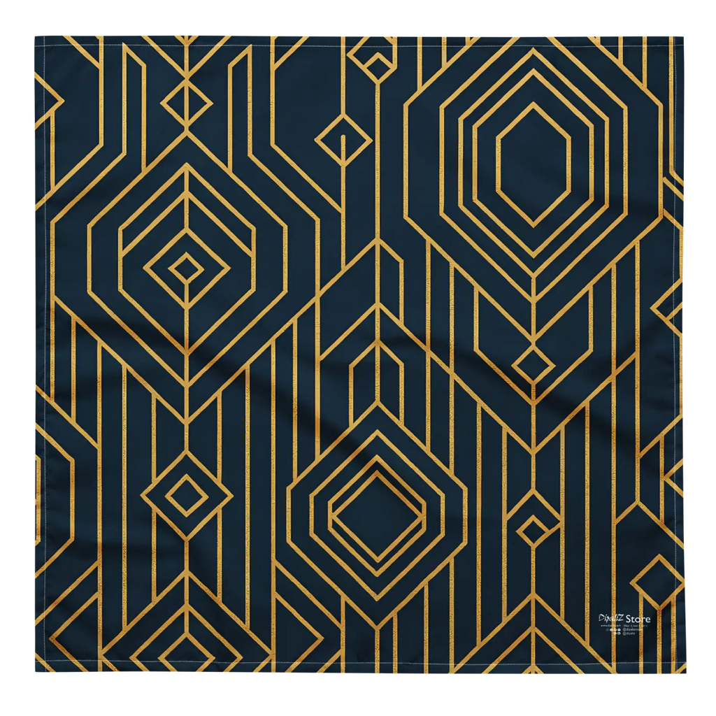 Navy Blue All-Over Print Bandana - Golden Geometric Pattern - DipaliZ