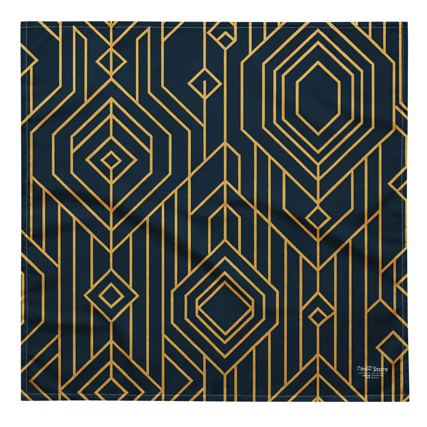 Navy Blue All-Over Print Bandana - Golden Geometric Pattern - DipaliZ