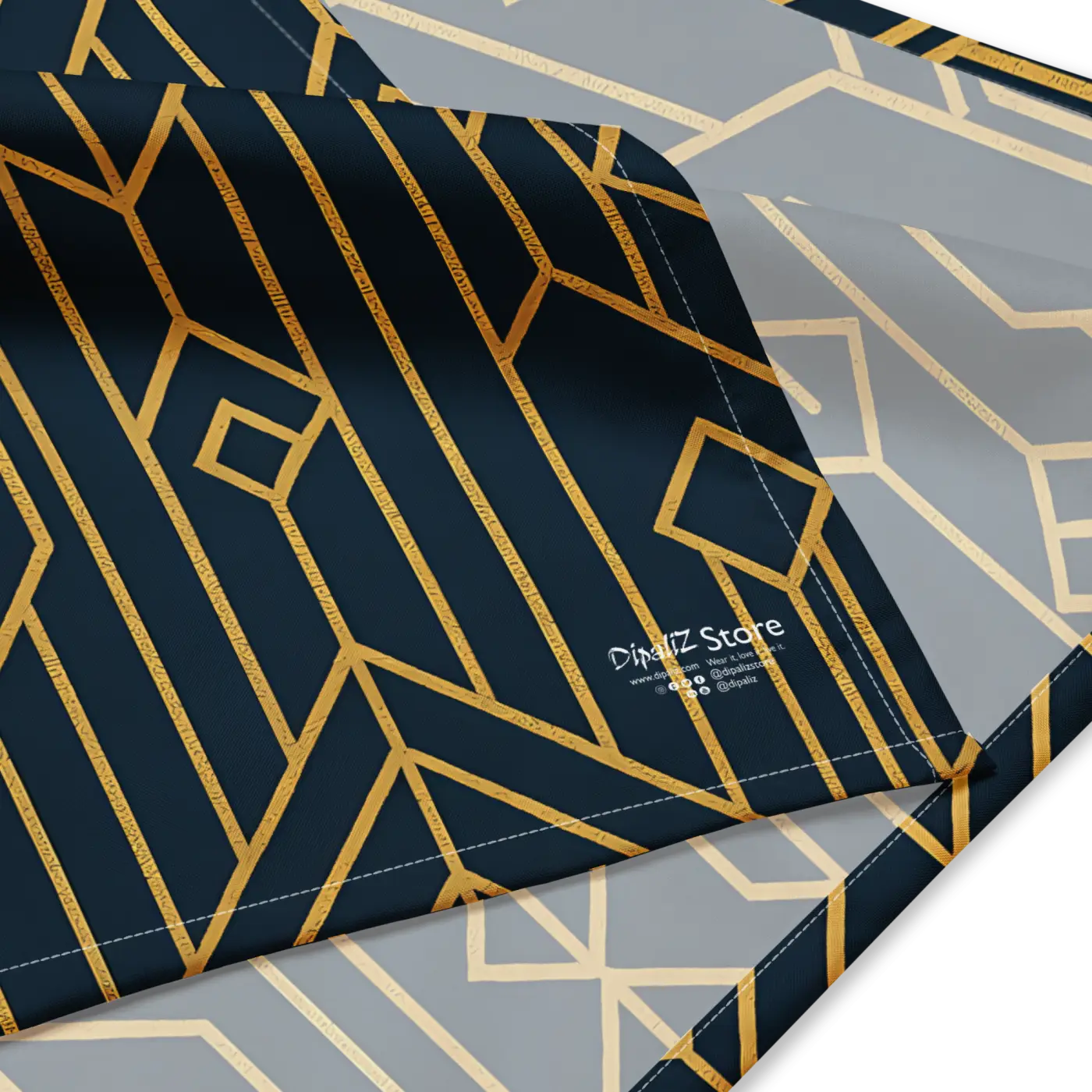 Navy Blue All-Over Print Bandana - Golden Geometric Pattern - DipaliZ