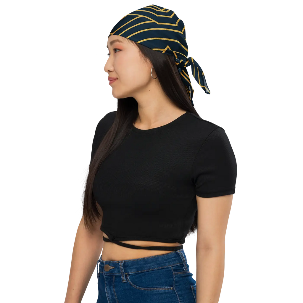 Navy Blue All-Over Print Bandana - Golden Geometric Pattern - DipaliZ