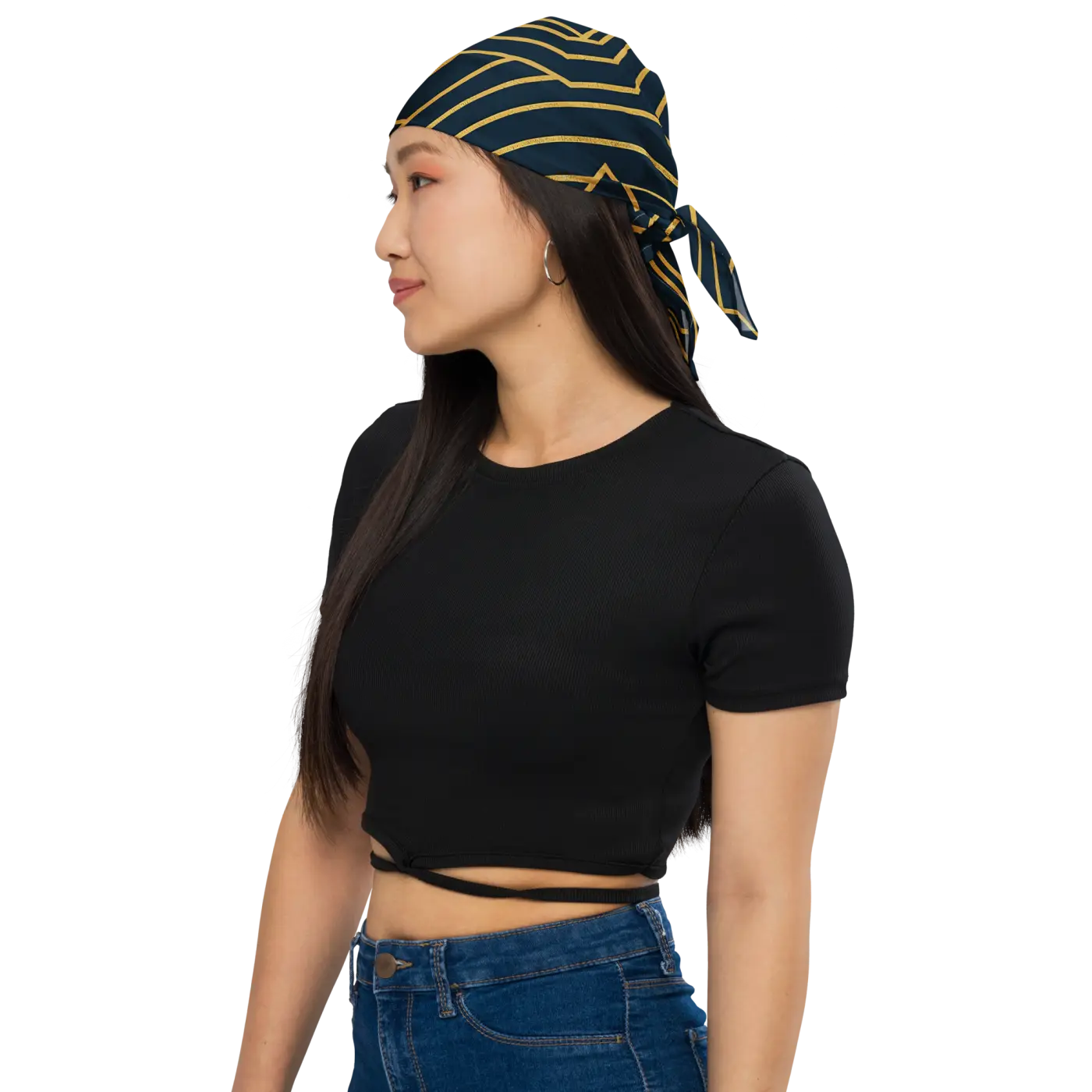 Navy Blue All-Over Print Bandana - Golden Geometric Pattern - DipaliZ