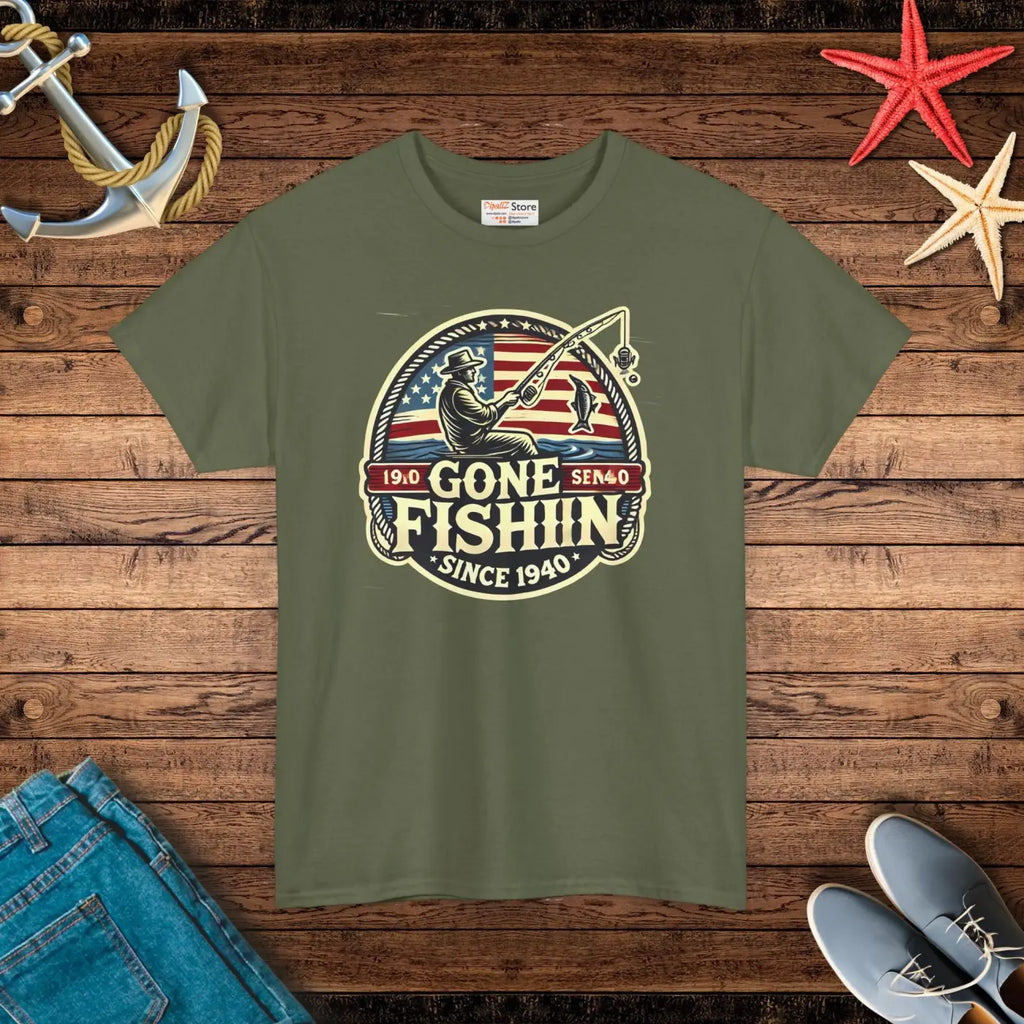 Gone Fishing Unisex Heavy Cotton Tee - Adventure Style - DipaliZ