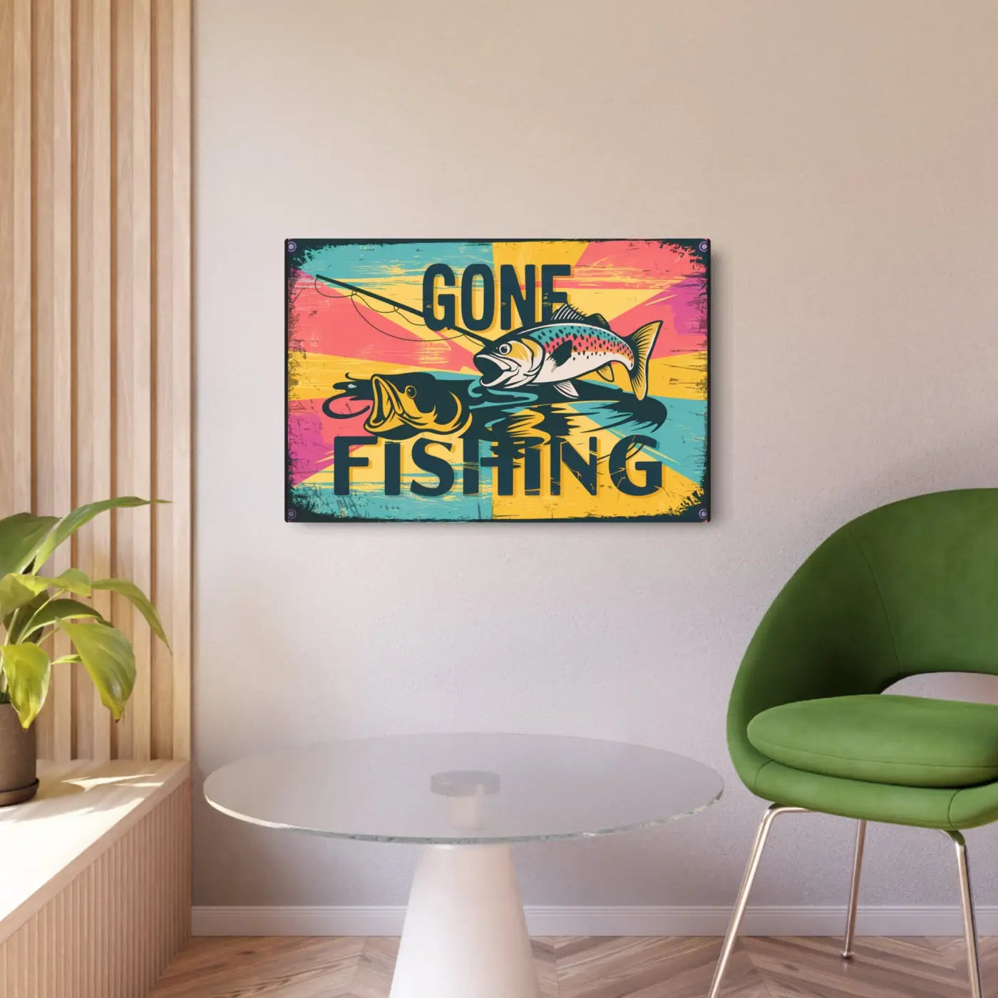 Vintage Fishing Metal Art Sign - 3mm White Aluminum - DipaliZ