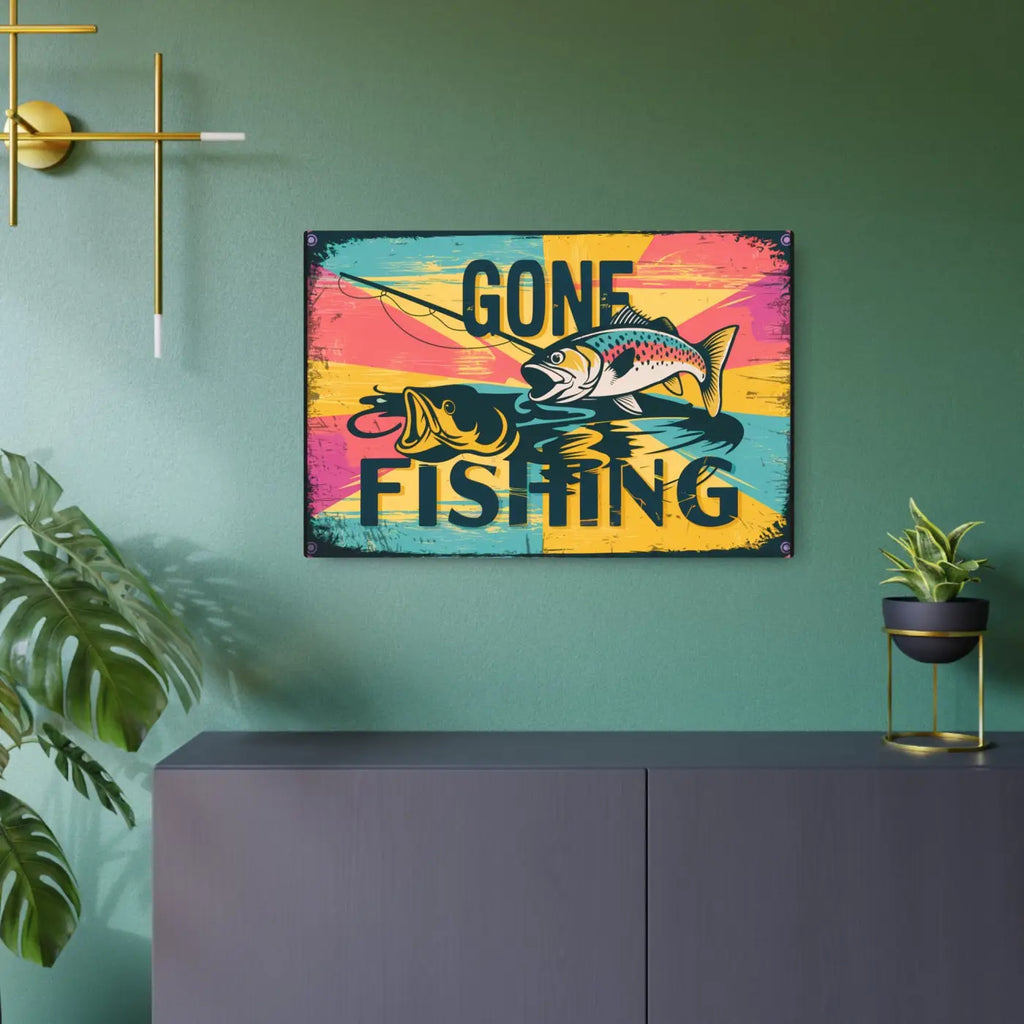 Vintage Fishing Metal Art Sign - 3mm White Aluminum - DipaliZ