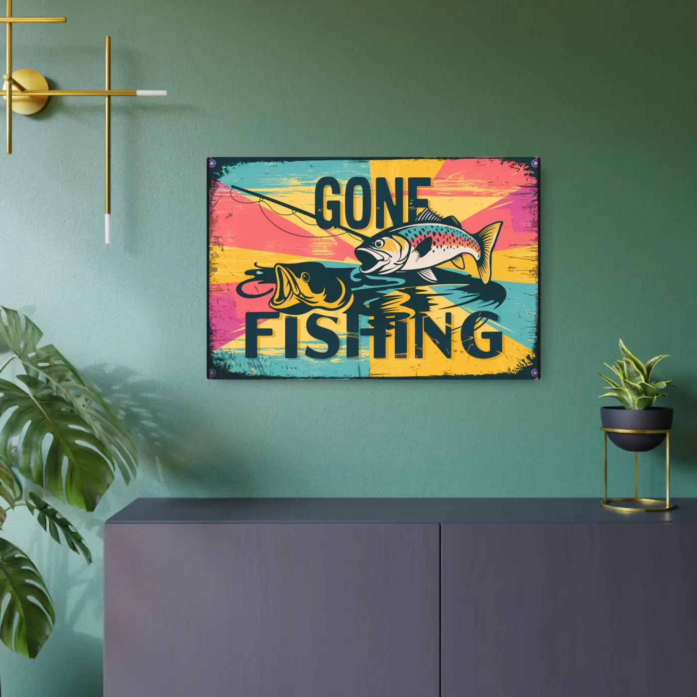 Vintage Fishing Metal Art Sign - 3mm White Aluminum - DipaliZ