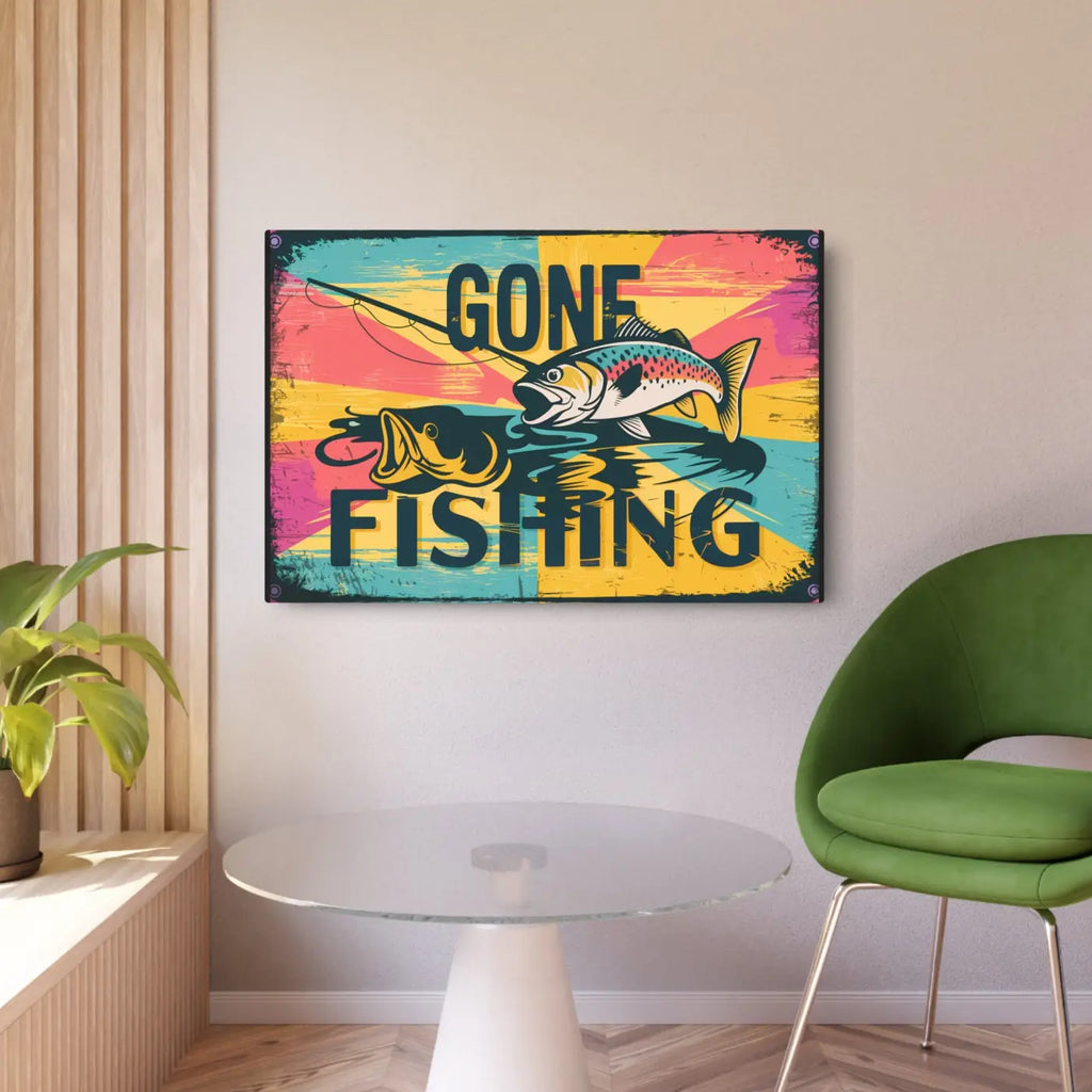Vintage Fishing Metal Art Sign - 3mm White Aluminum - DipaliZ
