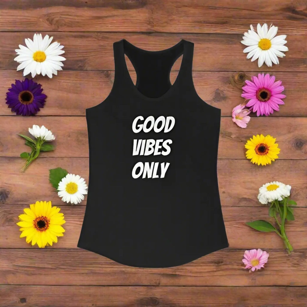 Good Vibes Racerback Tank - Sporty Scooped Neckline - DipaliZ