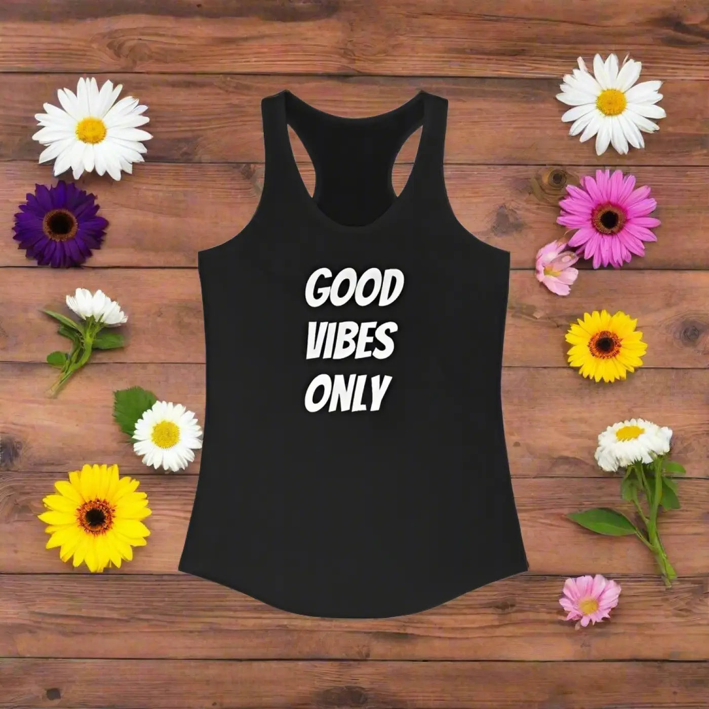 Good Vibes Racerback Tank - Sporty Scooped Neckline - DipaliZ