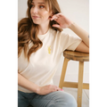 Good Vibes Peace Embroidered Tee in Cream