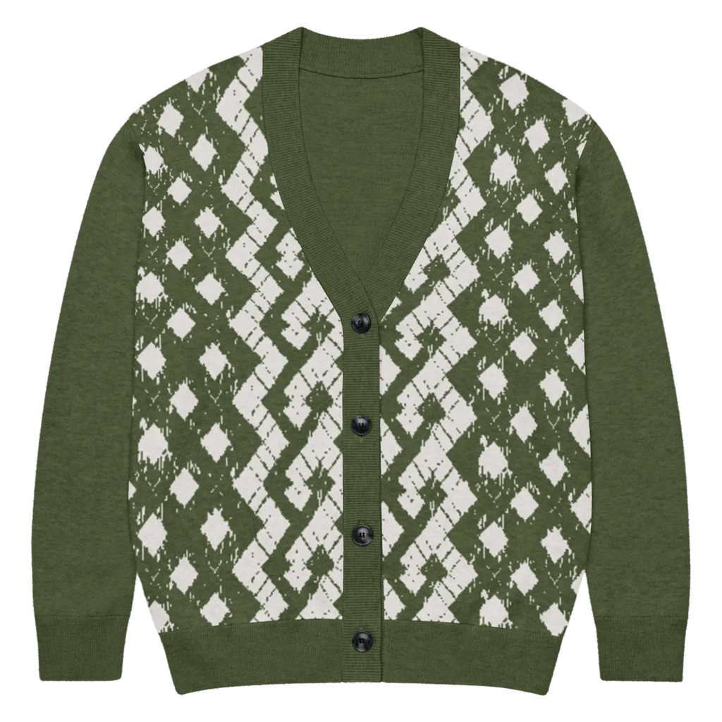 Green Argyle Diamond Knit Cardigan - Cozy Layering - DipaliZ