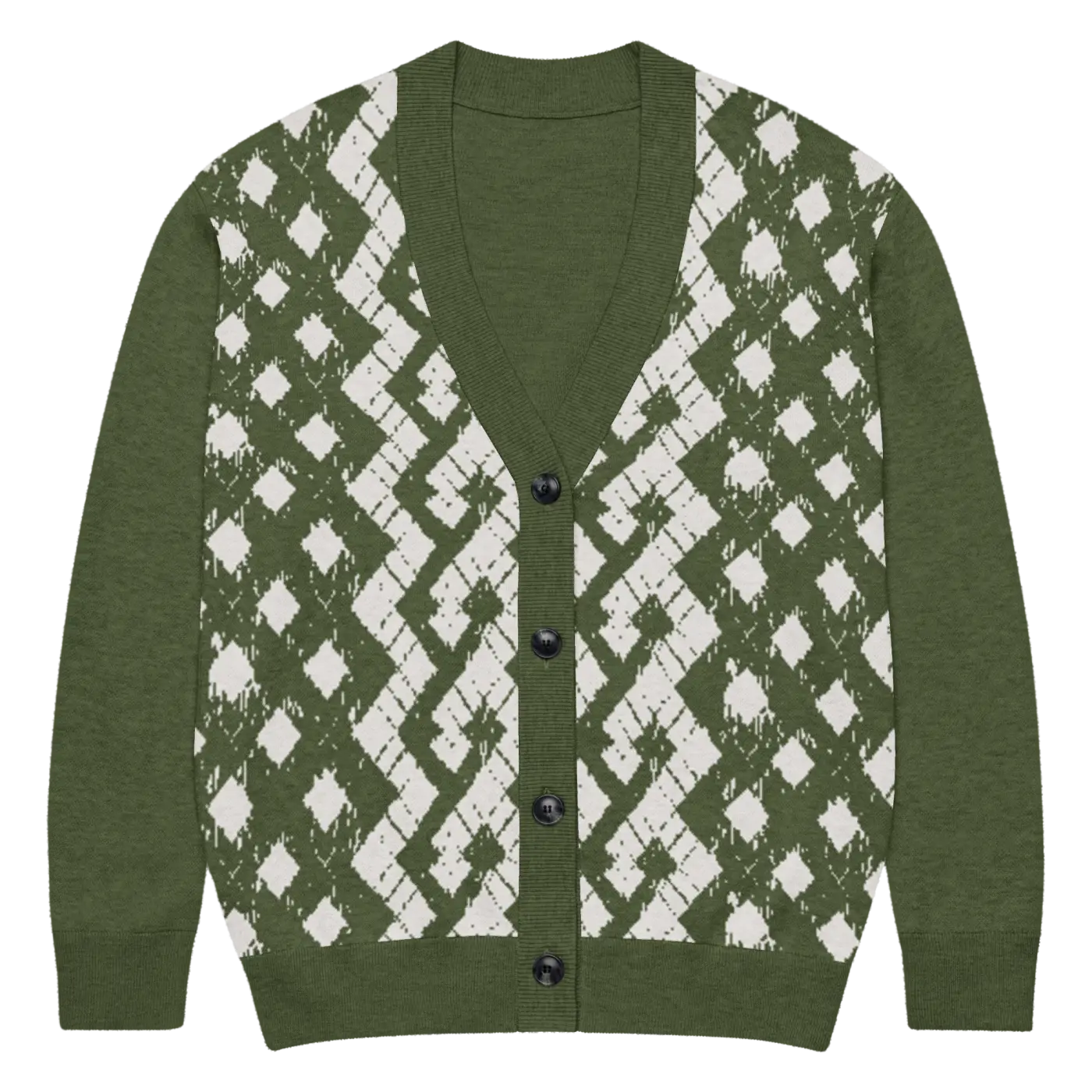 Green Argyle Diamond Knit Cardigan - Cozy Layering - DipaliZ