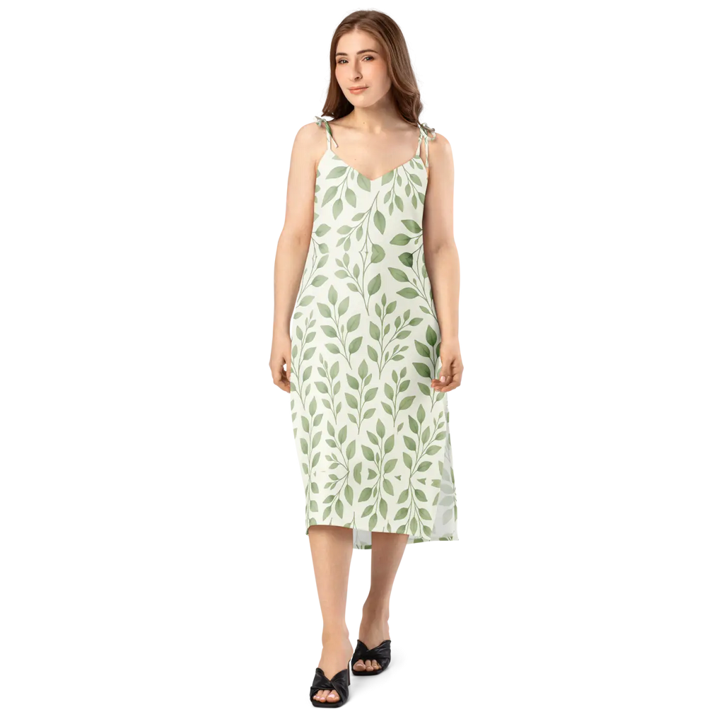 Eucalyptus Green Midi Dress - Botanical Print - DipaliZ