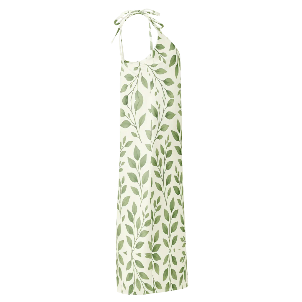 Eucalyptus Green Midi Dress - Botanical Print - DipaliZ