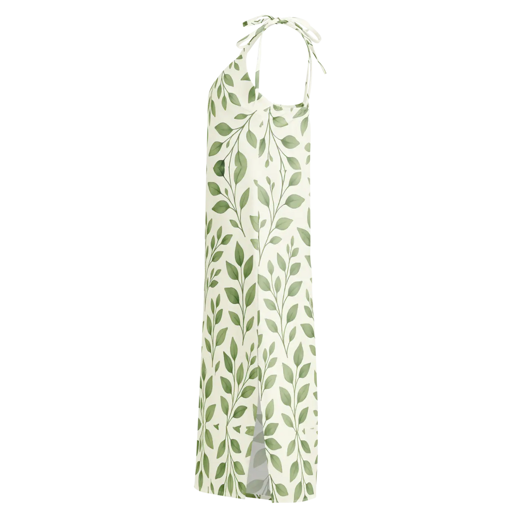 Eucalyptus Green Midi Dress - Botanical Print - DipaliZ