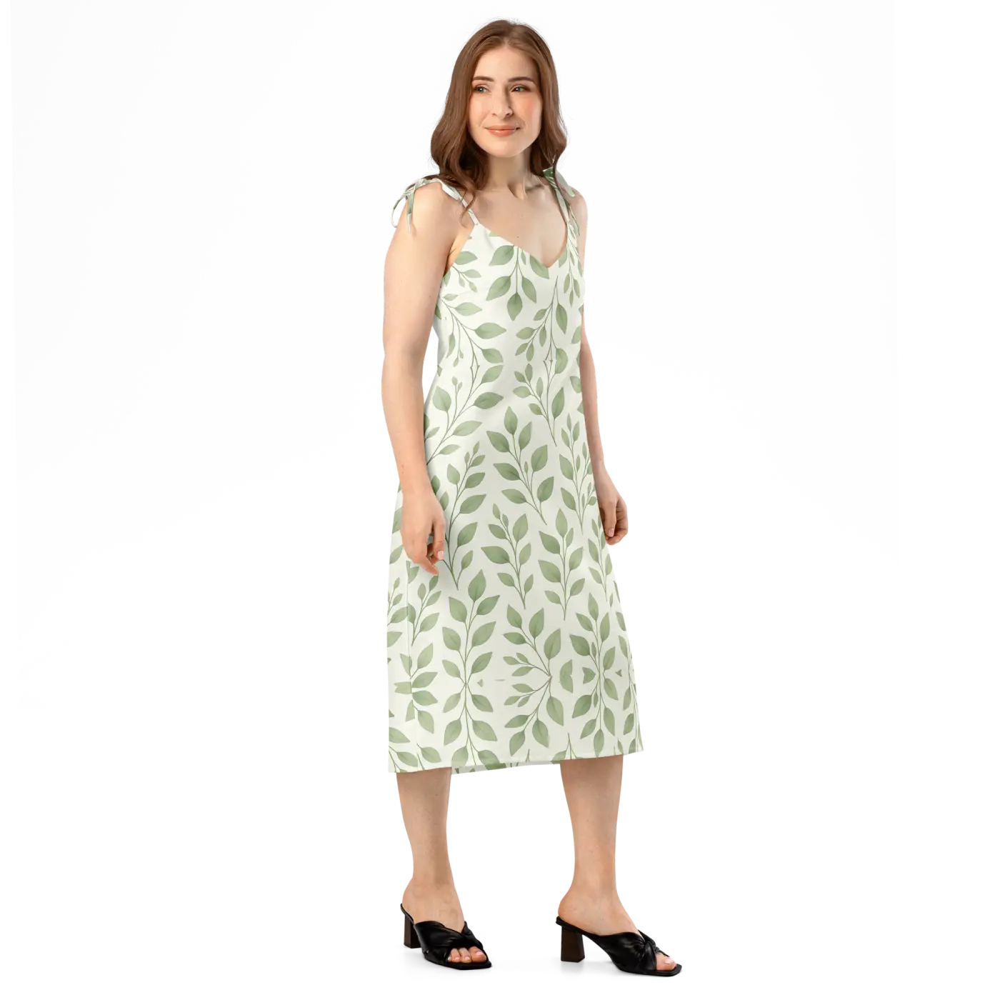 Eucalyptus Green Midi Dress - Botanical Print - DipaliZ