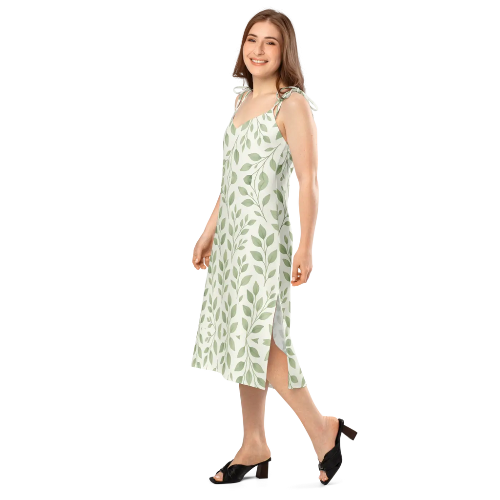 Eucalyptus Green Midi Dress - Botanical Print - DipaliZ
