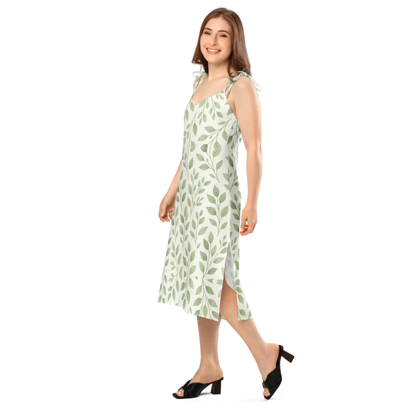Eucalyptus Green Midi Dress - Botanical Print - DipaliZ
