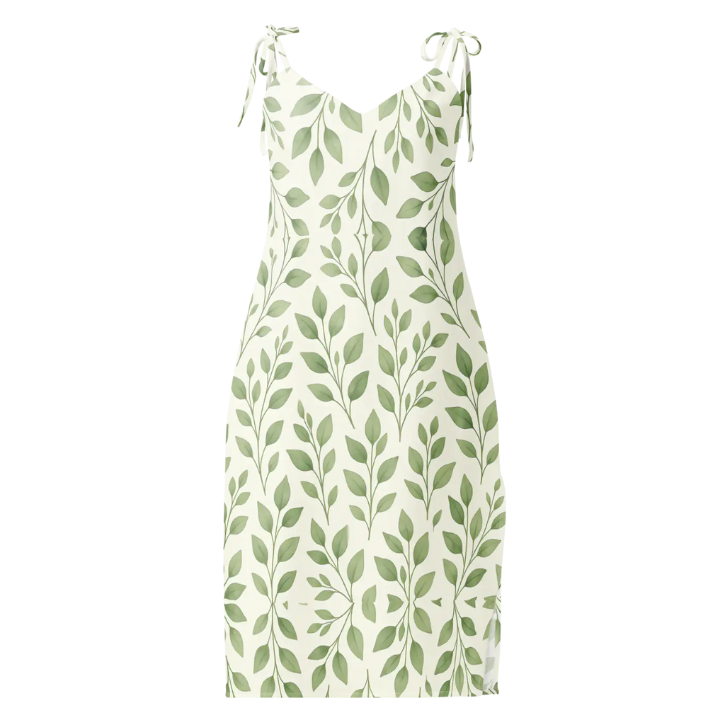 Eucalyptus Green Midi Dress - Botanical Print - DipaliZ