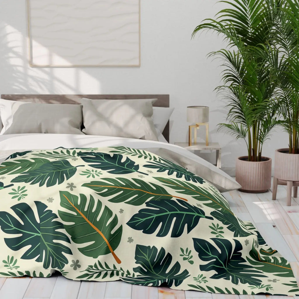 Green Leaves Arctic Fleece Blanket - Cozy Comfort - DipaliZ
